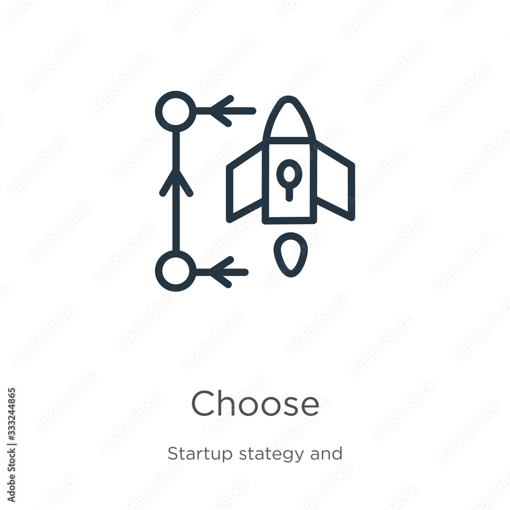 Poster choose icon. thin linear choose outline icon isolated on white background from startup collection. l