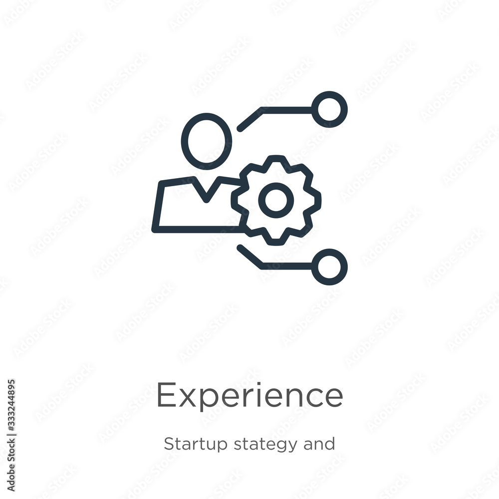 Poster experience icon. thin linear experience outline icon isolated on white background from startup colle