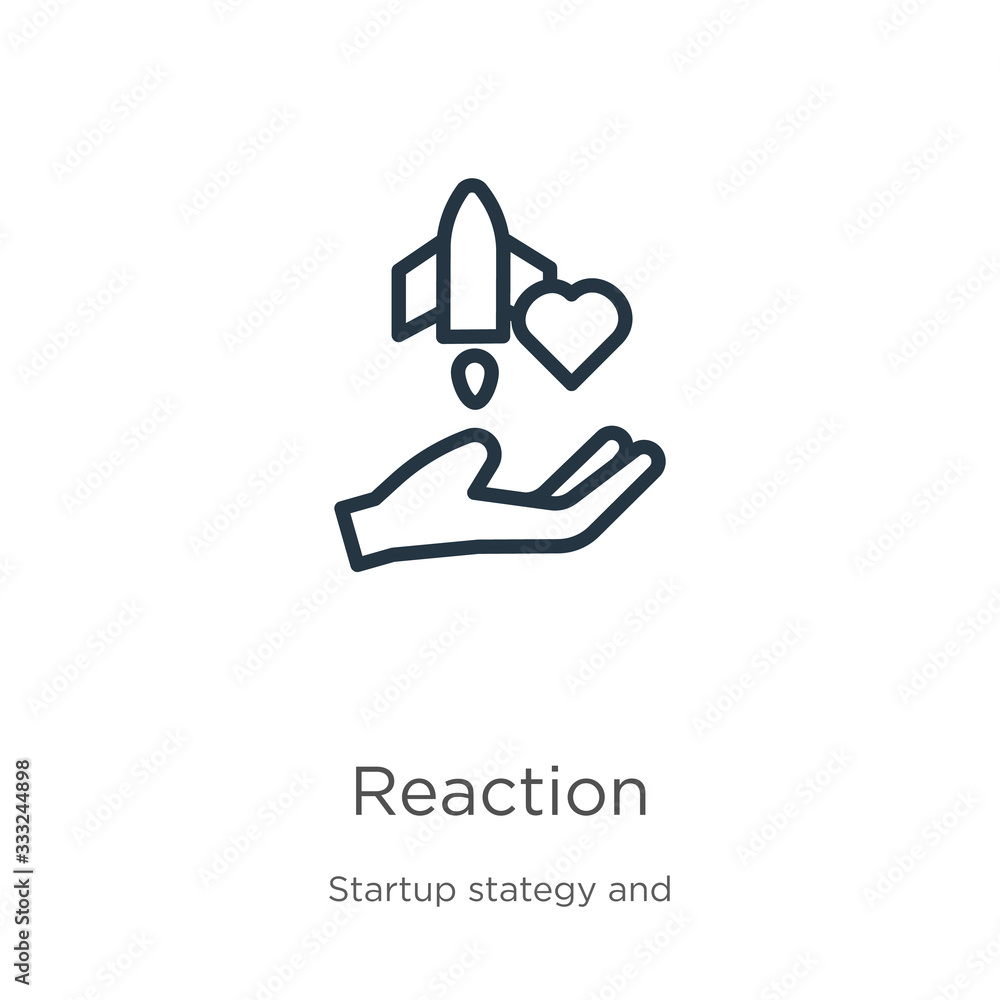 Poster reaction icon. thin linear reaction outline icon isolated on white background from startup collectio
