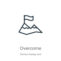 Overcome icon. Thin linear overcome outline icon isolated on white background from startup collection. Line vector sign, symbol for web and mobile