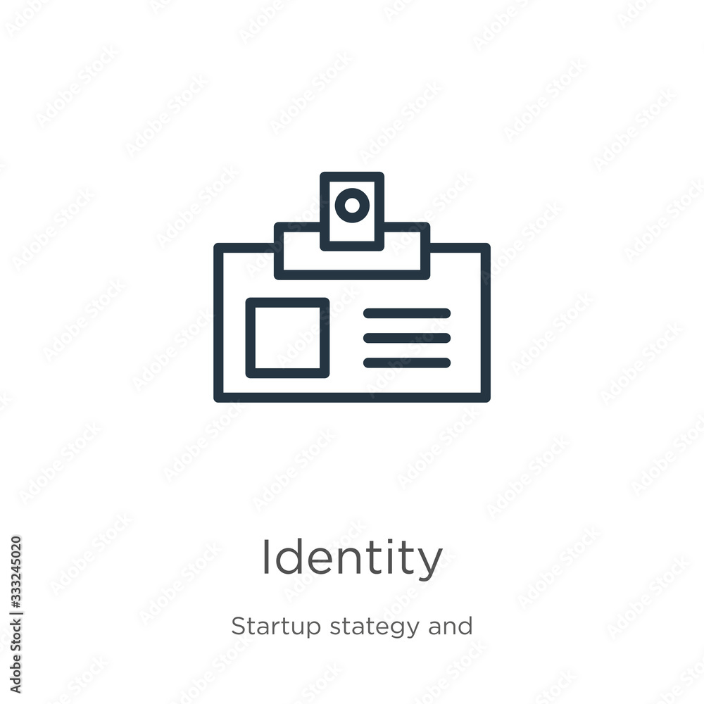 Poster identity icon. thin linear identity outline icon isolated on white background from startup collectio