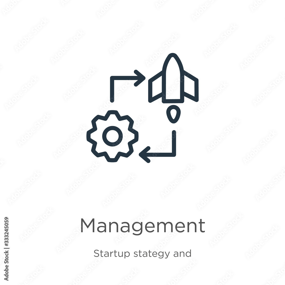 Poster management icon. thin linear management outline icon isolated on white background from startup colle