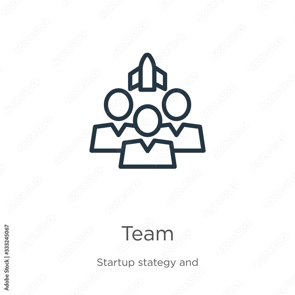 Poster team icon. thin linear team outline icon isolated on white background from startup collection. line 
