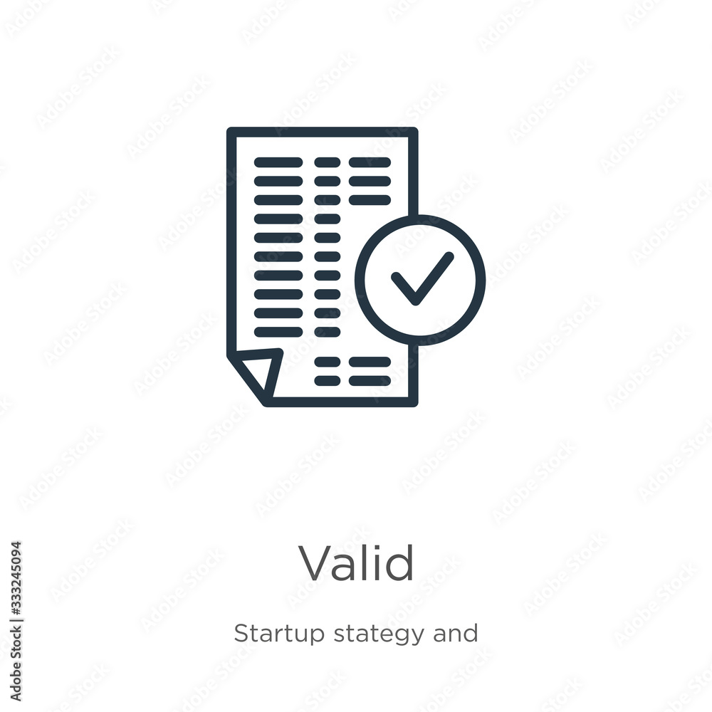 Poster valid icon. thin linear valid outline icon isolated on white background from startup stategy and suc