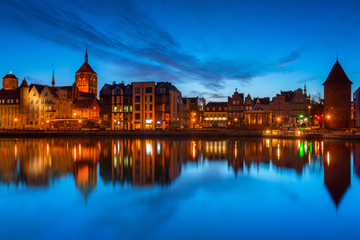 Fototapeta na wymiar Gdansk with beautiful old town over Motlawa river at dusk, Poland.