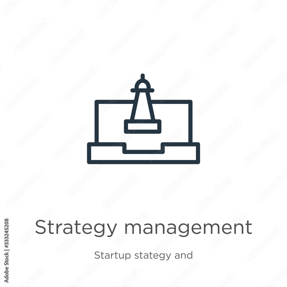Poster strategy management icon. thin linear strategy management outline icon isolated on white background 