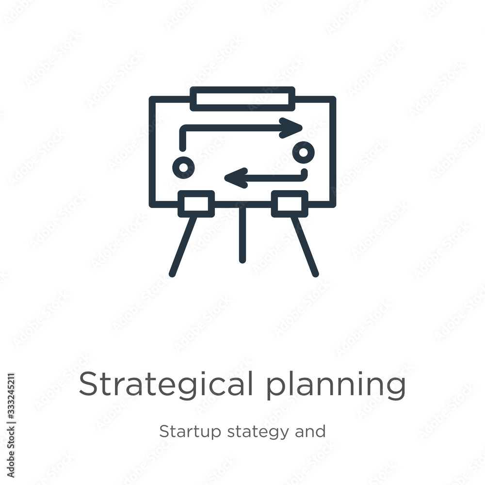 Poster strategical planning icon. thin linear strategical planning outline icon isolated on white backgroun