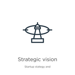 Strategic vision icon. Thin linear strategic vision outline icon isolated on white background from startup stategy and success collection. Line vector sign, symbol for web and mobile