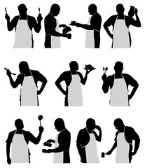  silhouettes of a male cook  vector