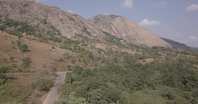 Aerial view of  the second-largest monolith in the world called Sibebe Rock, Eswatini