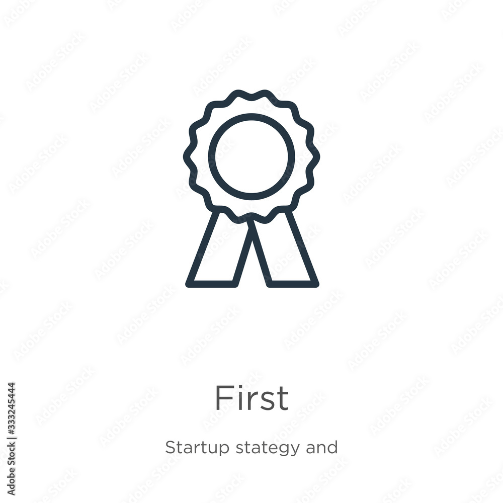 Aufkleber first icon. thin linear first outline icon isolated on white background from startup stategy and suc