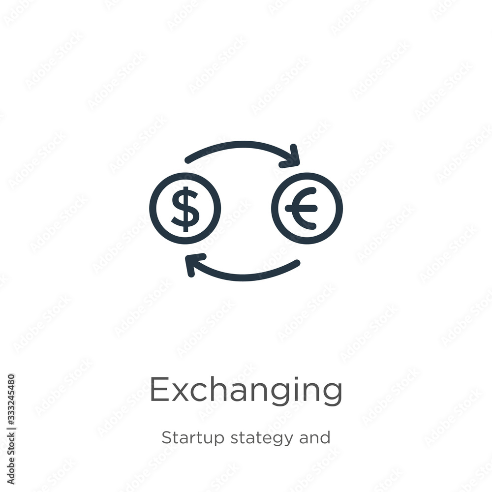 Poster exchanging icon. thin linear exchanging outline icon isolated on white background from startup state