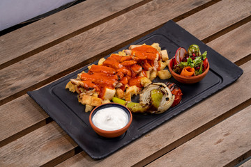 chicken iskender dish stock photo