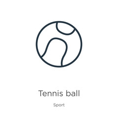 Tennis ball icon. Thin linear tennis ball outline icon isolated on white background from sport collection. Line vector sign, symbol for web and mobile
