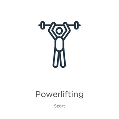 Powerlifting icon. Thin linear powerlifting outline icon isolated on white background from sport collection. Line vector sign, symbol for web and mobile