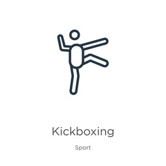 Kickboxing icon. Thin linear kickboxing outline icon isolated on white background from sport collection. Line vector sign, symbol for web and mobile