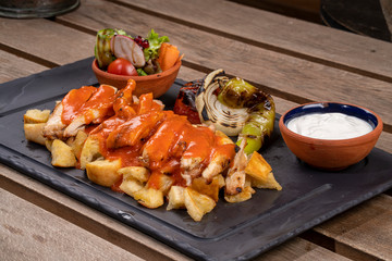chicken iskender dish stock photo