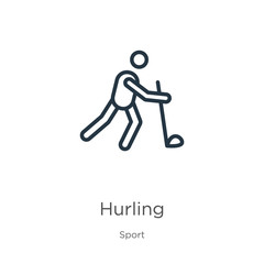 Hurling icon. Thin linear hurling outline icon isolated on white background from sport collection. Line vector sign, symbol for web and mobile