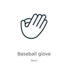Baseball glove icon. Thin linear baseball glove outline icon isolated on white background from sport collection. Line vector sign, symbol for web and mobile