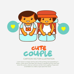 Cute couple wearing cloth cartoon character vector drawing illustration