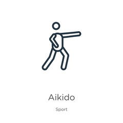 Aikido icon. Thin linear aikido outline icon isolated on white background from sport collection. Line vector sign, symbol for web and mobile