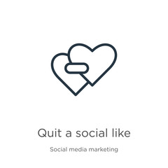 Quit a social like icon. Thin linear quit a social like outline icon isolated on white background from social collection. Line vector sign, symbol for web and mobile