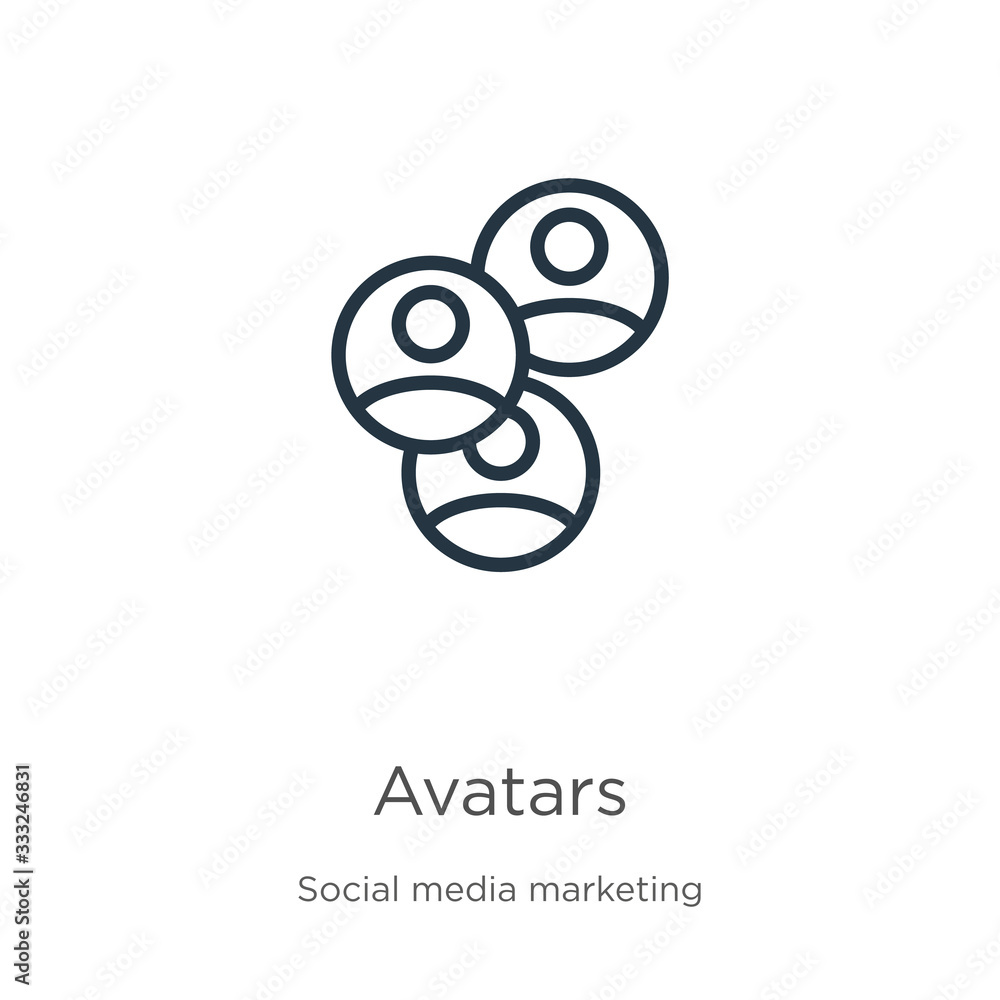 Poster avatars icon. thin linear avatars outline icon isolated on white background from social collection. 