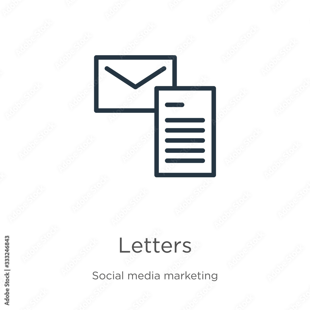 Poster letters icon. thin linear letters outline icon isolated on white background from social collection. 