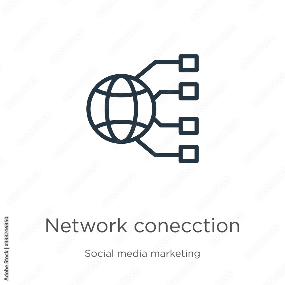 Poster network conecction icon. thin linear network conecction outline icon isolated on white background fr