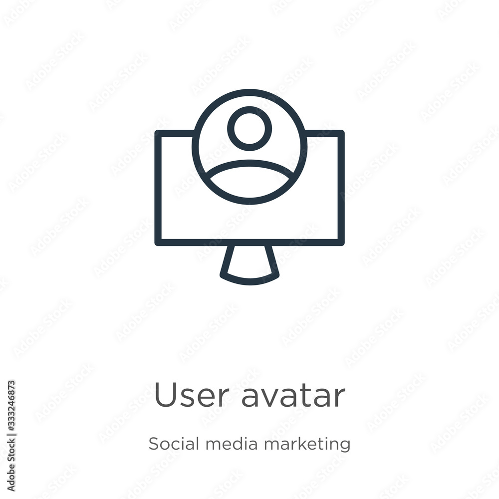 Poster user avatar icon. thin linear user avatar outline icon isolated on white background from social coll