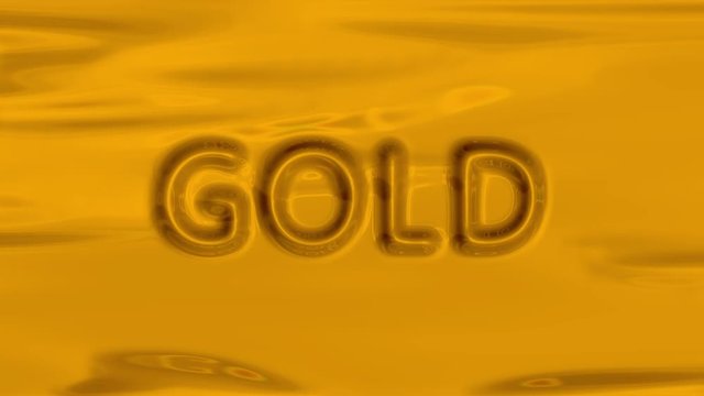 Gold. The word gold on a moving background. Liquid gold. Liquid metal. Abstract moving fluid. Visual illusions, moving waves. Golden wave background. Gold background. Gold texture. Lava, nougat.