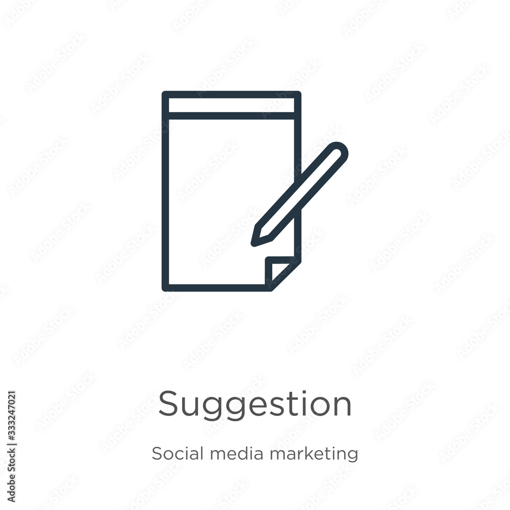 Poster suggestion icon. thin linear suggestion outline icon isolated on white background from social media 
