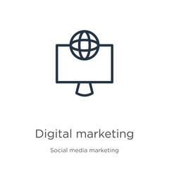 Digital marketing icon. Thin linear digital marketing outline icon isolated on white background from social media marketing collection. Line vector sign, symbol for web and mobile