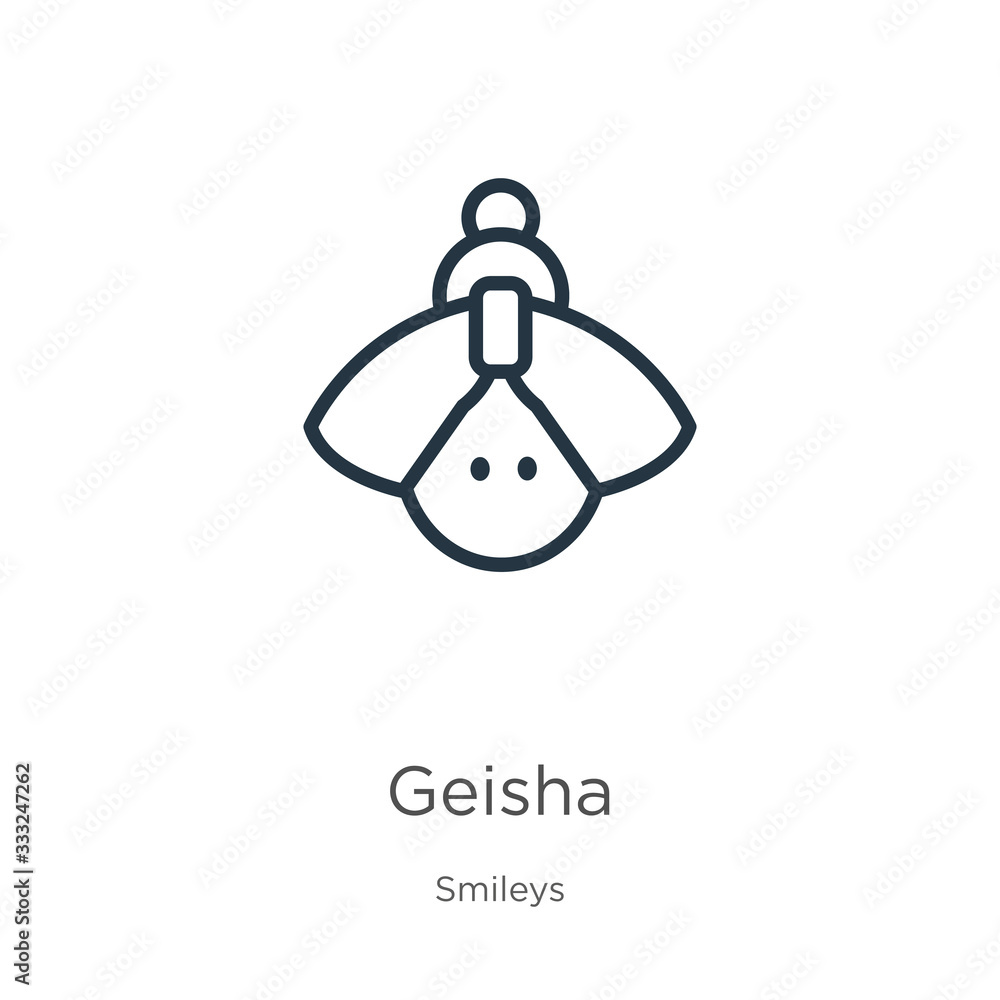 Poster geisha icon. thin linear geisha outline icon isolated on white background from smileys collection. l