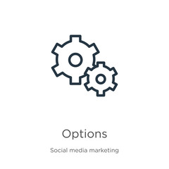 Obraz premium Options icon. Thin linear options outline icon isolated on white background from social media marketing collection. Line vector sign, symbol for web and mobile