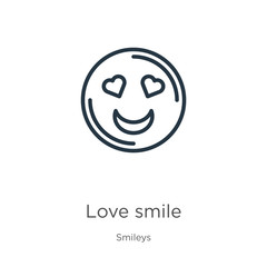 Love smile icon. Thin linear love smile outline icon isolated on white background from smileys collection. Line vector sign, symbol for web and mobile