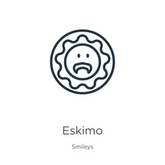Eskimo icon. Thin linear eskimo outline icon isolated on white background from smileys collection. Line vector sign, symbol for web and mobile