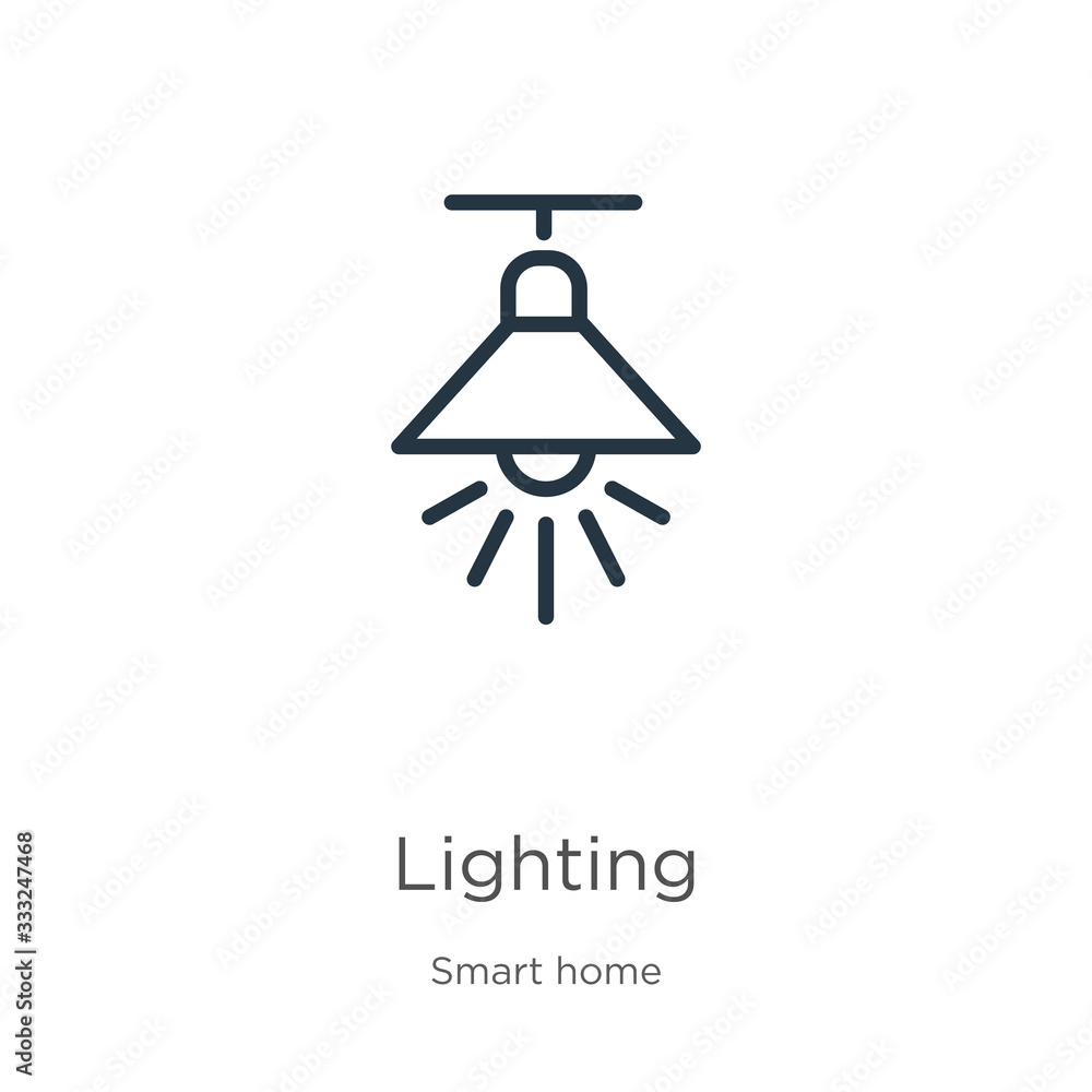 Poster lighting icon. thin linear lighting outline icon isolated on white background from smart house colle