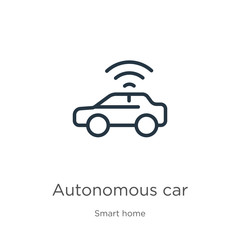 Autonomous car icon. Thin linear autonomous car outline icon isolated on white background from smart house collection. Line vector sign, symbol for web and mobile