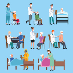 medical staff protecting elderly characters