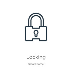 Locking icon. Thin linear locking outline icon isolated on white background from smart house collection. Line vector sign, symbol for web and mobile