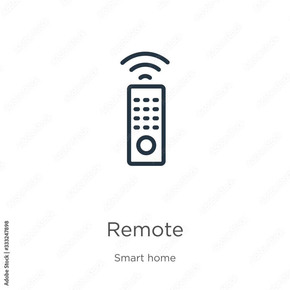 Poster remote icon. thin linear remote outline icon isolated on white background from smart house collectio