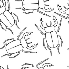  vector illustration pattern seamless insect beetle deer on white background isolated drawing