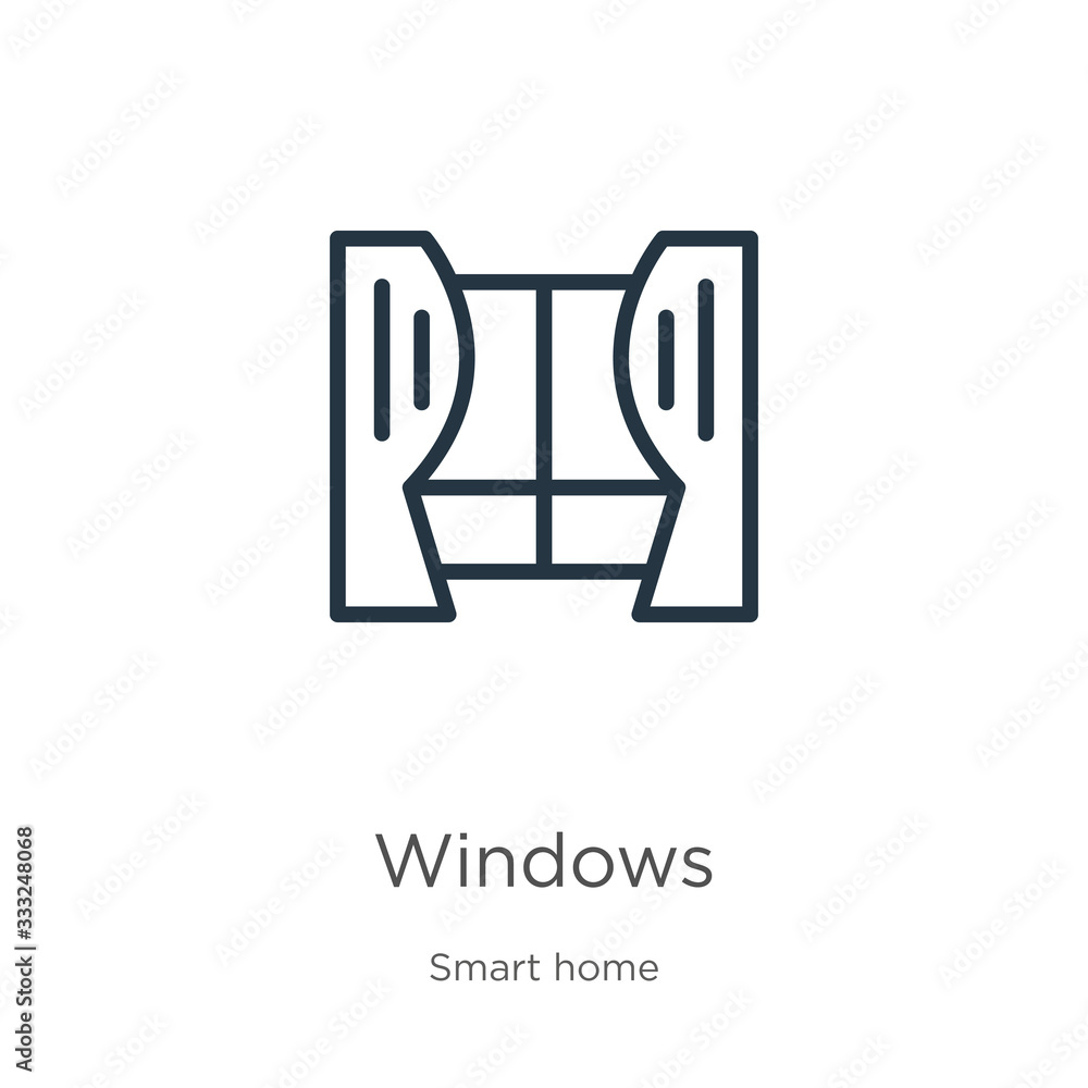 Poster windows icon. thin linear windows outline icon isolated on white background from smart home collecti