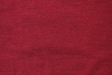 Burgundy dark red colour fabric texture background. Dark scarlet color tone texture, empty cloth pattern texture, blank banner flat lay top view with copy space