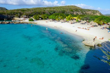 Clear Blue Water and White Sand at a Tropical Beach in Curacao 