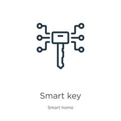 Smart key icon. Thin linear smart key outline icon isolated on white background from smart house collection. Line vector sign, symbol for web and mobile