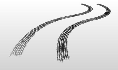 Vector illustration. Tire tracks in persective, grunge.