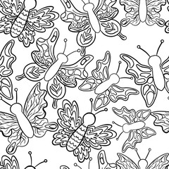 vector illustration of a seamless insect-butterfly pattern on a white background isolated drawing