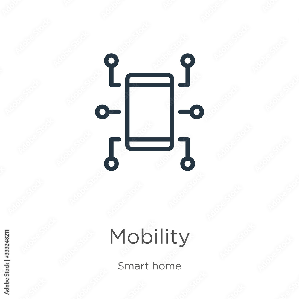 Poster mobility icon. thin linear mobility outline icon isolated on white background from smart home collec